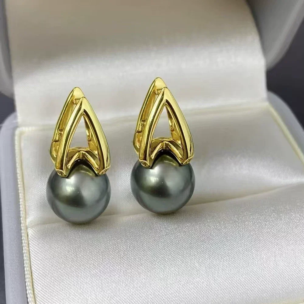 Beautiful earrings AAAA9-10mm/10-11mm natural round Tahitian pearl earrings 925s