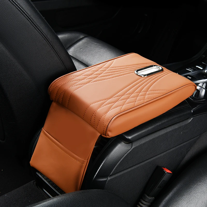 Funda Universal para Reposabrazos de coche, accesorio de almacenamiento frontal de cuero Napa, aumento de altura, cojín Central para reposabrazos, 32x22x5cm