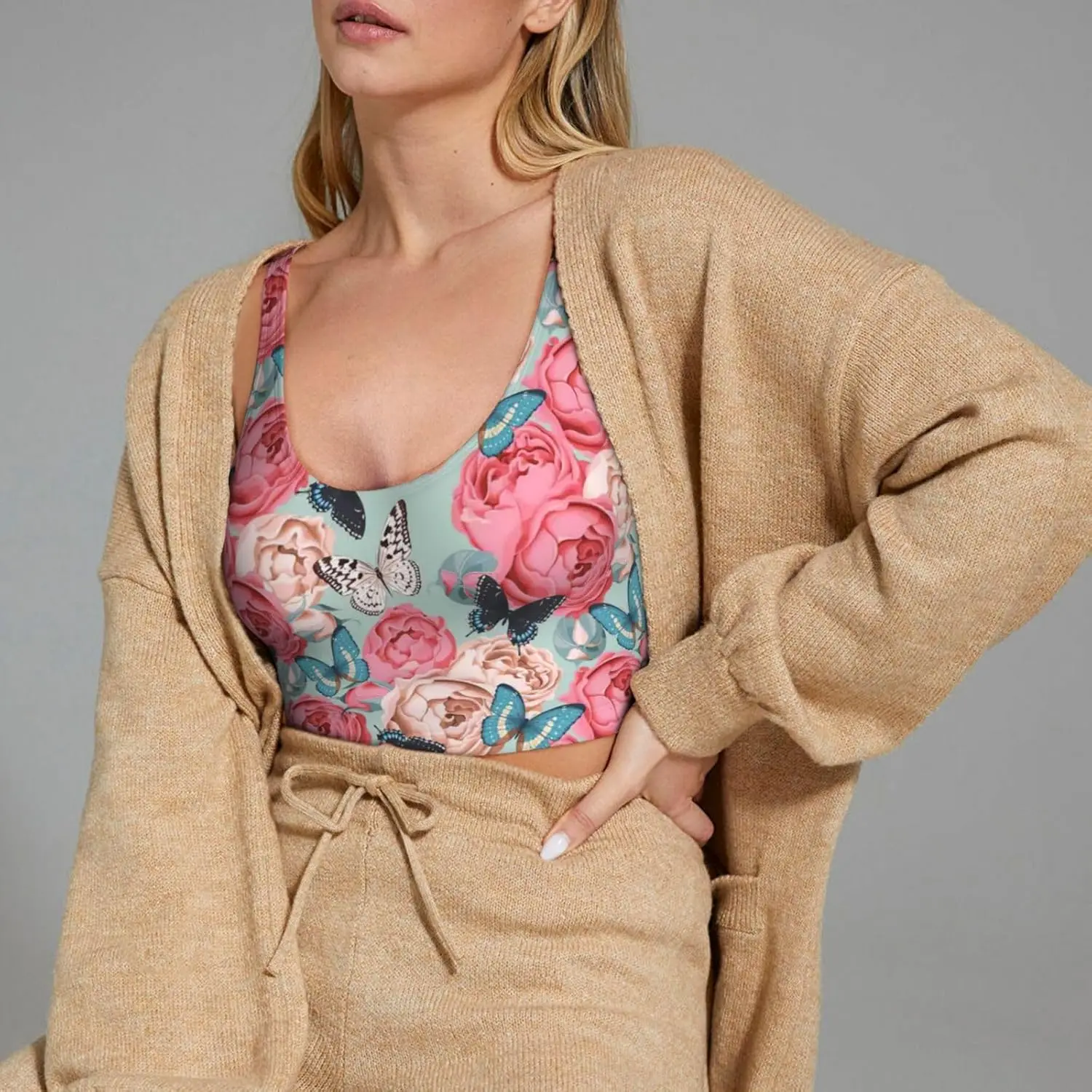 Rompi Olahraga Wanita Fashion Musim Panas hingga Musim Dingin Ringan Motif Bunga Warna-warni Rompi Latihan Yoga untuk Wanita