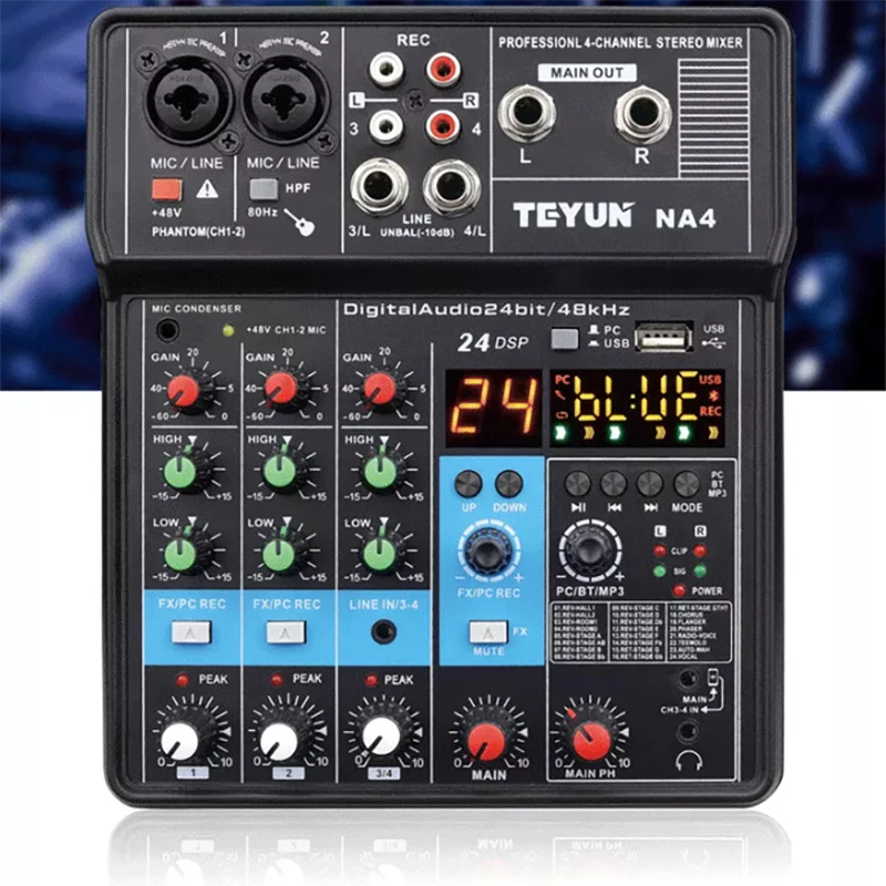 TEYUN 4-Channel Professional Portable Sound Mixer Console Computer Input 48v Power Model Number Certification Origin Mixing NA4