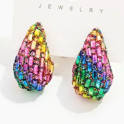 Pendientes de aro de gota de agua gruesos de acrílico de cristal de lujo para mujer, pendientes de tuerca de lágrima de cúpula colorida, regalos de joyería de moda