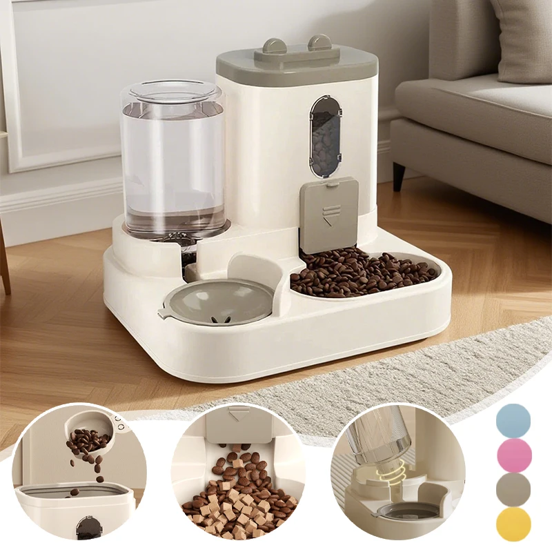 

Cute Water Food Dispenser Feeder 2in1 Integrated Fully Automatic Gravity System with Pet Food Bowl Set for Cats Dogs Rabbits