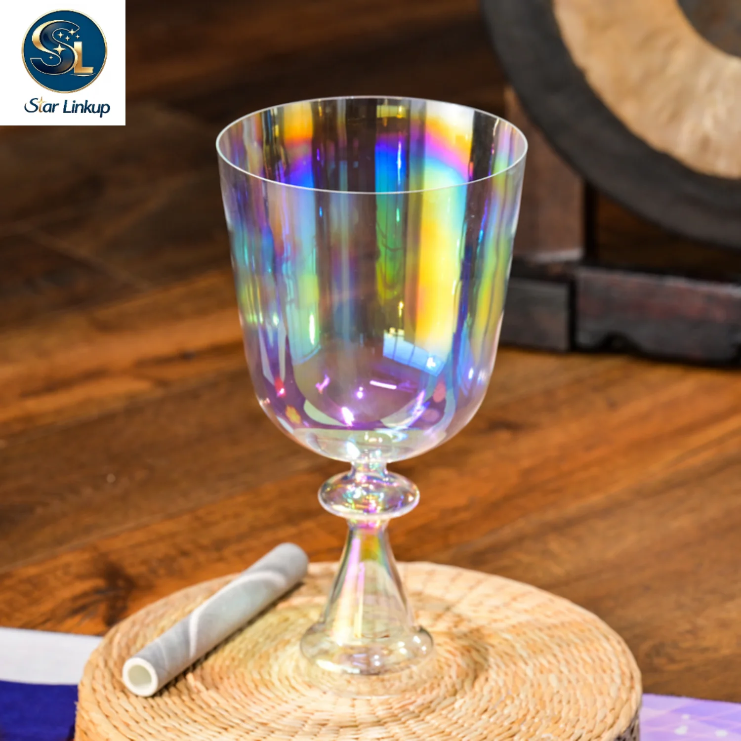 STAR LINKUP 5‑6.5 Inch Transparent Rainbow Quartz Crystal Chalice Singing Bowl 432Hz/440Hz Note Sound Healing Chakra Balancing Yoga Meditation Sound Bath Percussion Instrument With Mallet