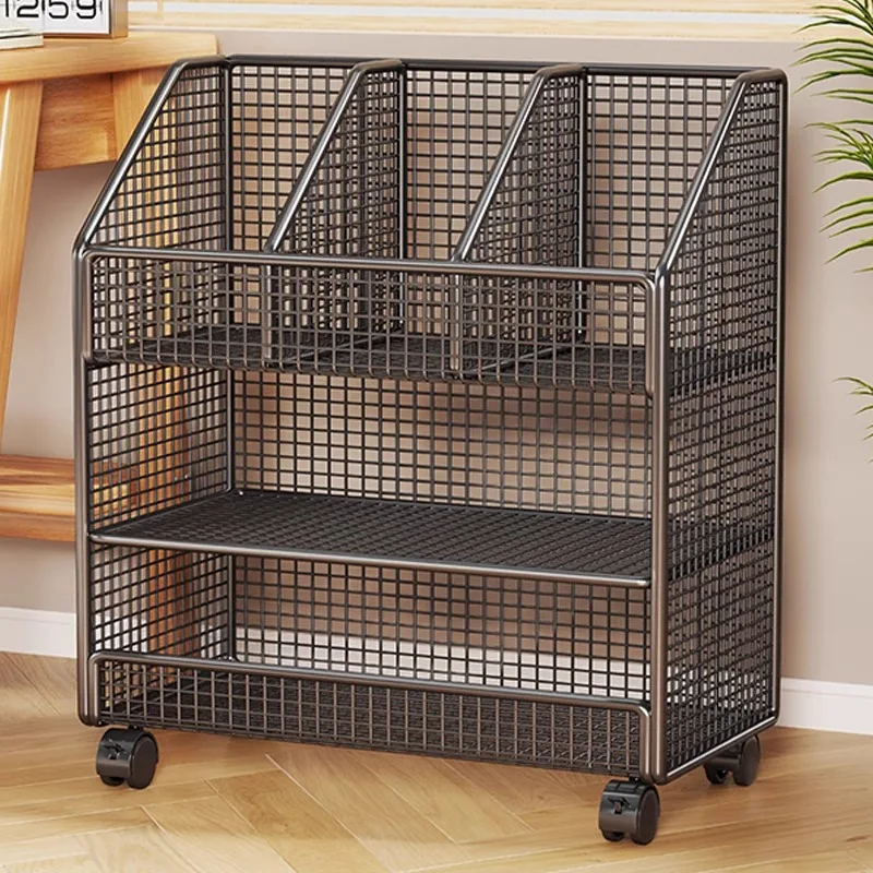 Multi-layer Movable Storage Cabinets Durable Sturdy Book Decorations Stable Grid Organizing Carts Bookshelves Easy To Install