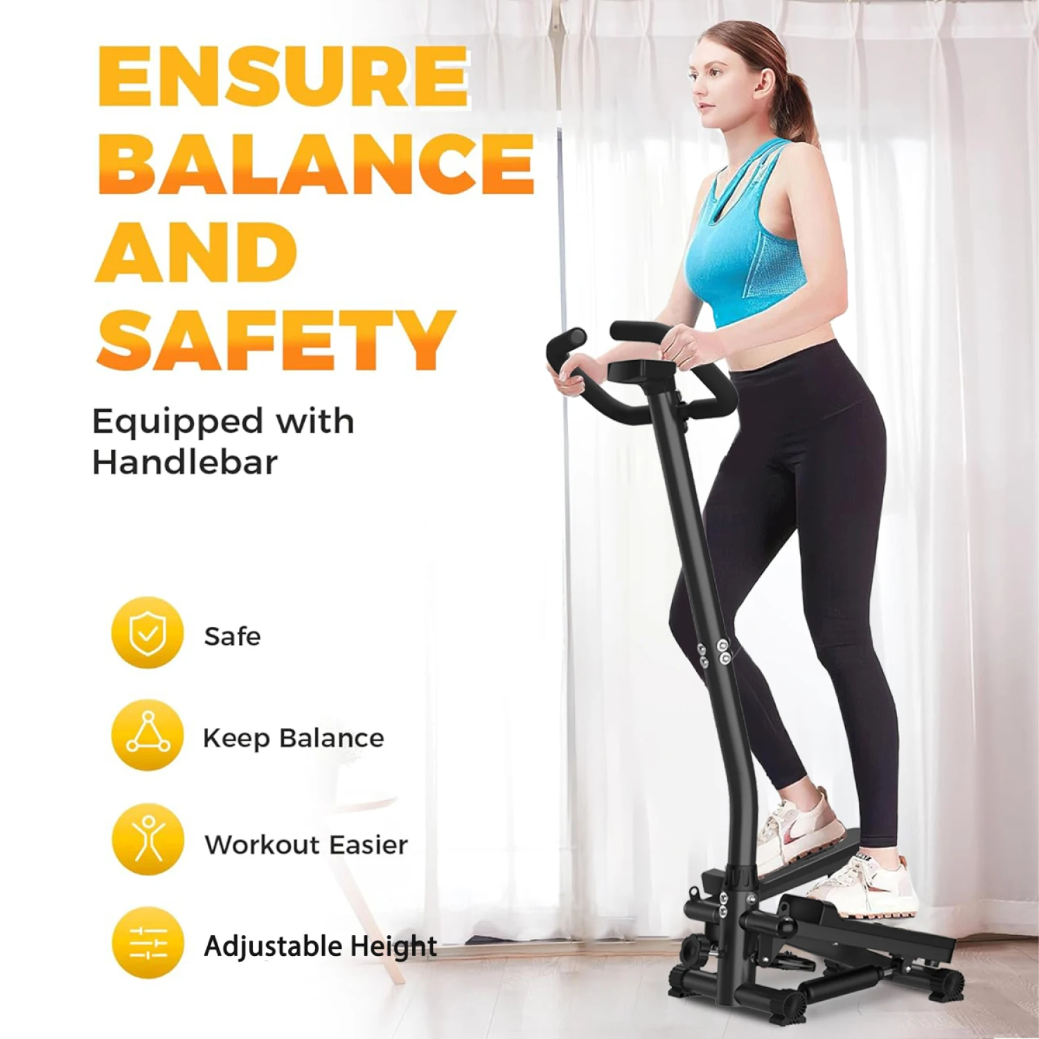 Stair Stepper Machine with Handlebar-Mini Steppers for Exercise with 300LBS Loading Capacity, Hydraulic Fitness Stepper with LCD