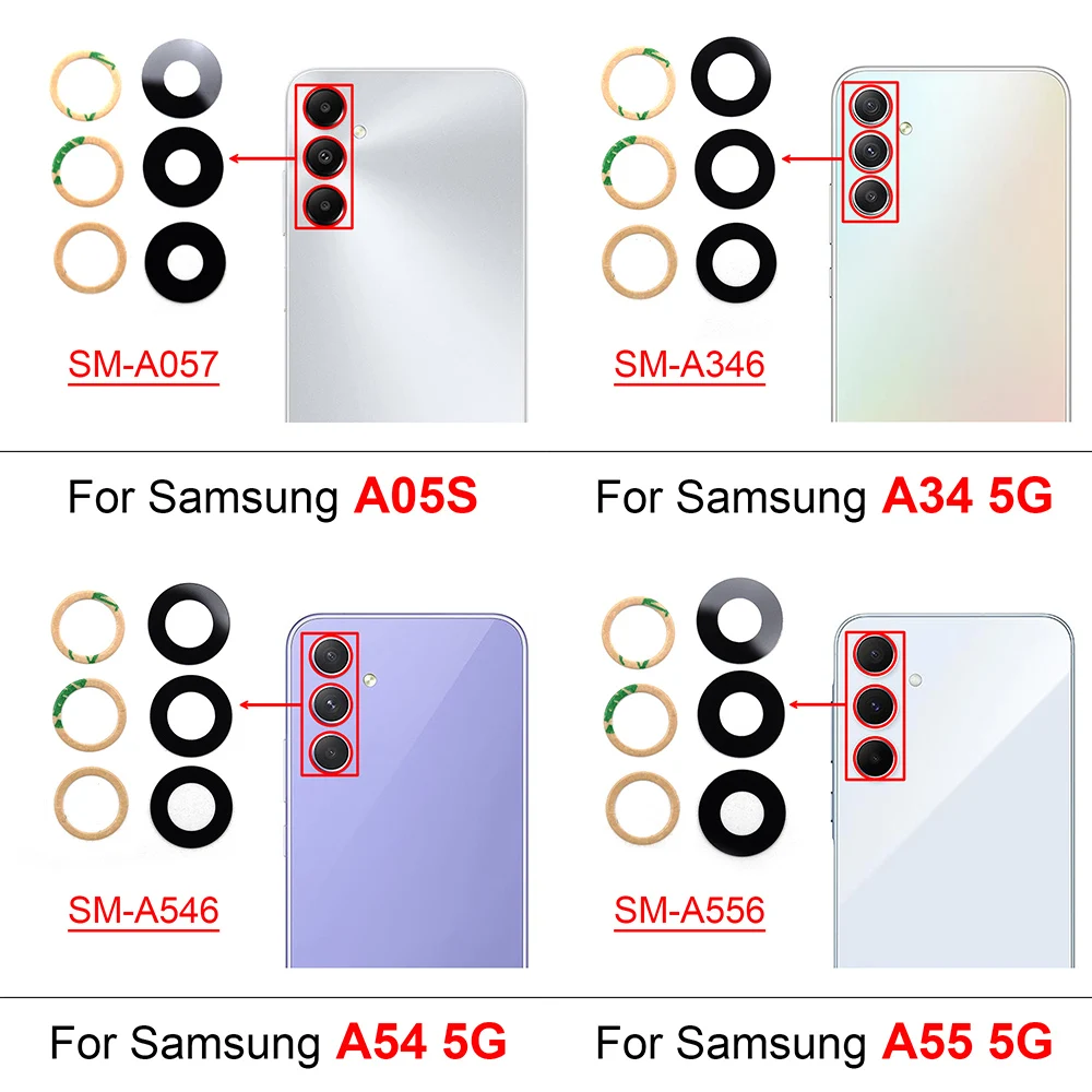 For Samsung Galaxy A05S A057 A34 A54 A55 5G A346 A546 A556 Back Camera Lens Rear Glass With Adhesive Sticker