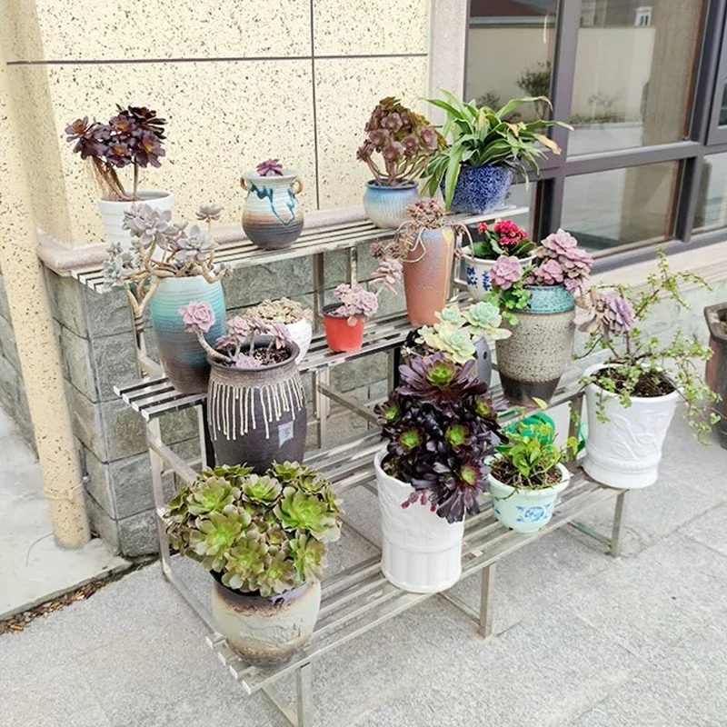 Modern Outdoor Plant Shelf Stainless Steel Metal Balcony Flower Shelf Backdrop Support Layers Soporte Para Balcony Furniture