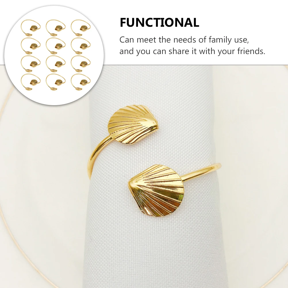 

12pcs Tableware Adornments Rings Shell Design Beaded Metal Tableware Decor Elegant Napkin Holder Banquet Gifts