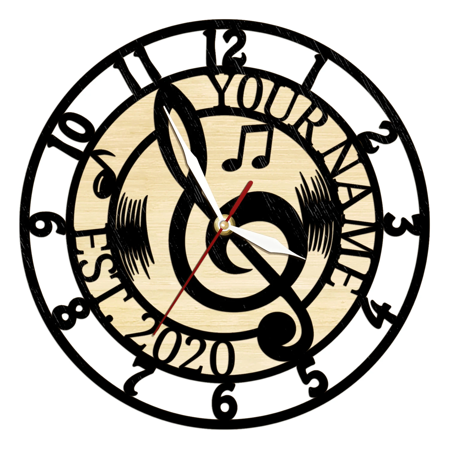 Custom Treble Clef Wooden Wall Clock for Music Studio Personalized Name Music Note Wood Wall Clock Rustic Home Decor Timepieces