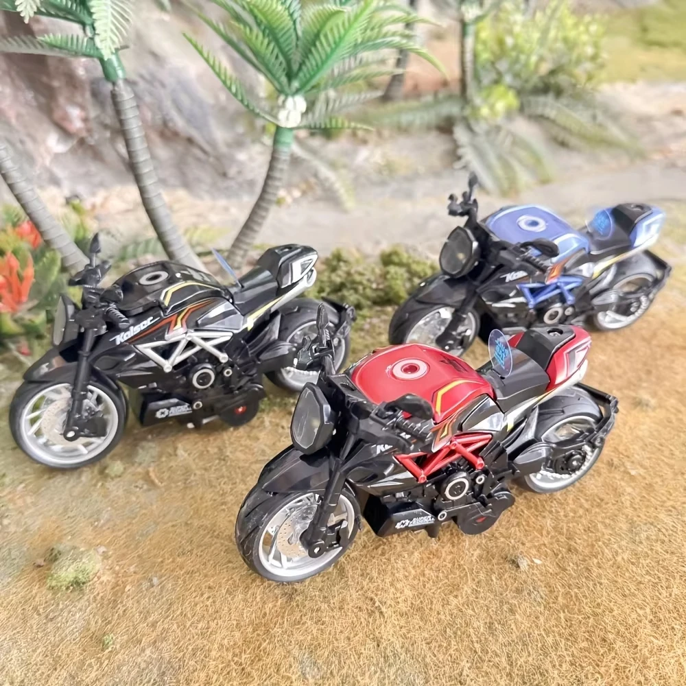 ダイキャスト合金製バイクのおもちゃ、プルバック式バイク、サウンドとライト付き、1:12摩擦動力式子供用おもちゃの車、バイクのおもちゃ