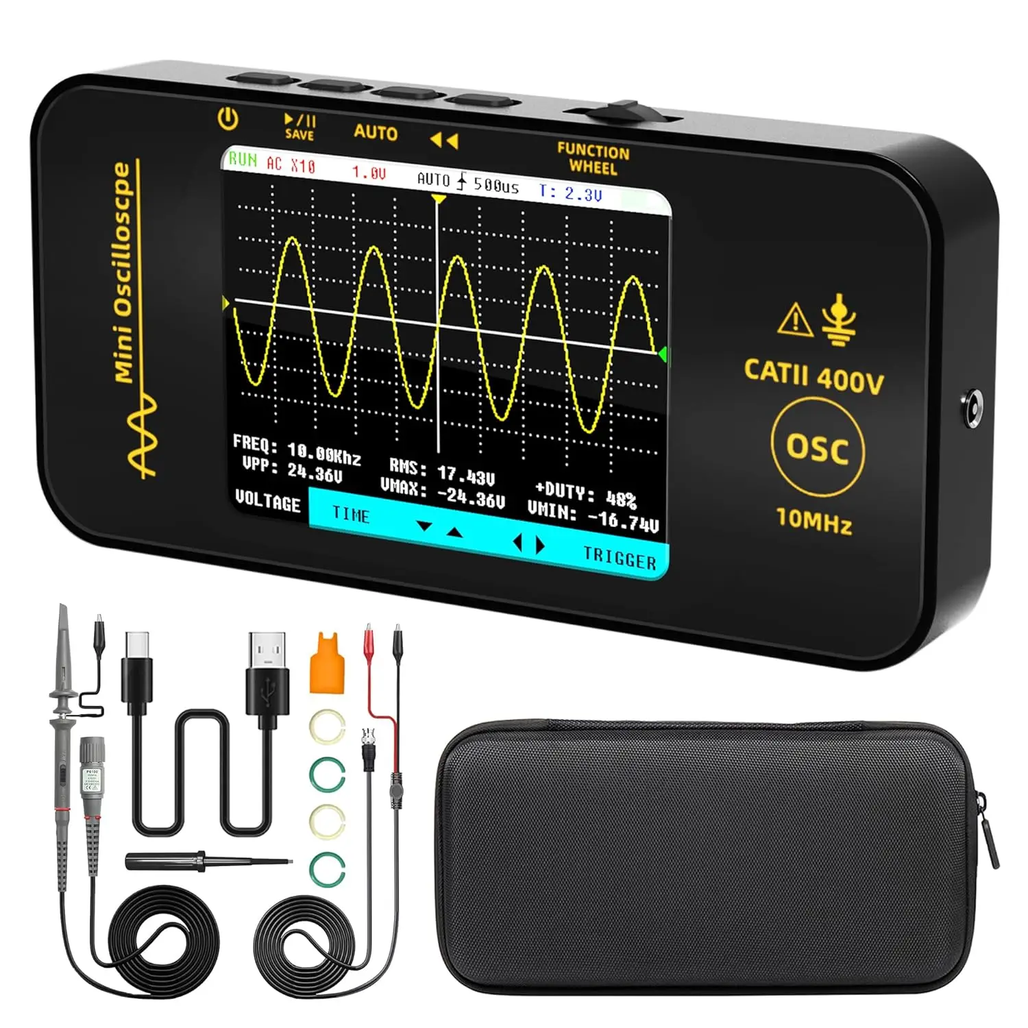 

BSIDE OT3 Handheld Digital Oscilloscope 3.2” TFT LCD Scope Tester, 10MHz/48MSa/s,Potable Automotive Auto/Nomal/Single Trigger