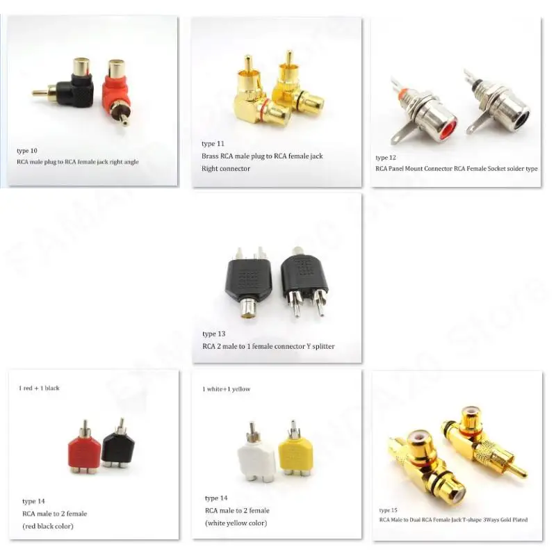2pcs RCA Male female to 2rca 3rca male Female RCA Connector Splitter Adapter AV Video Audio T Plug RCA 2 3 way right angel m20 view 4