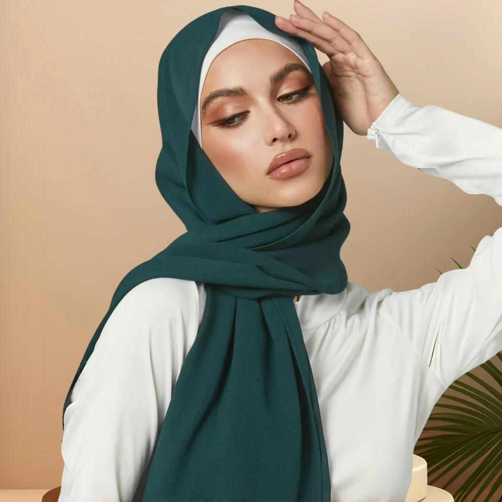 Hot Sale Solid Color High Quality Pearl Chiffon Hijab Scarf Right Angle Edge Headscar Shawl Malasian Muslim Women Long Headwrap