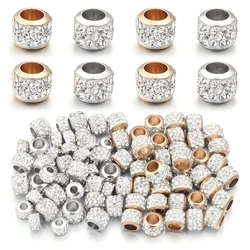 LINSOIR 20pcs/lot 7X5/9X7mm Rhinestone Crystal Shambhala Ball Beads Gold Silver Color Big Hole Spacer Beads for Jewelry Making