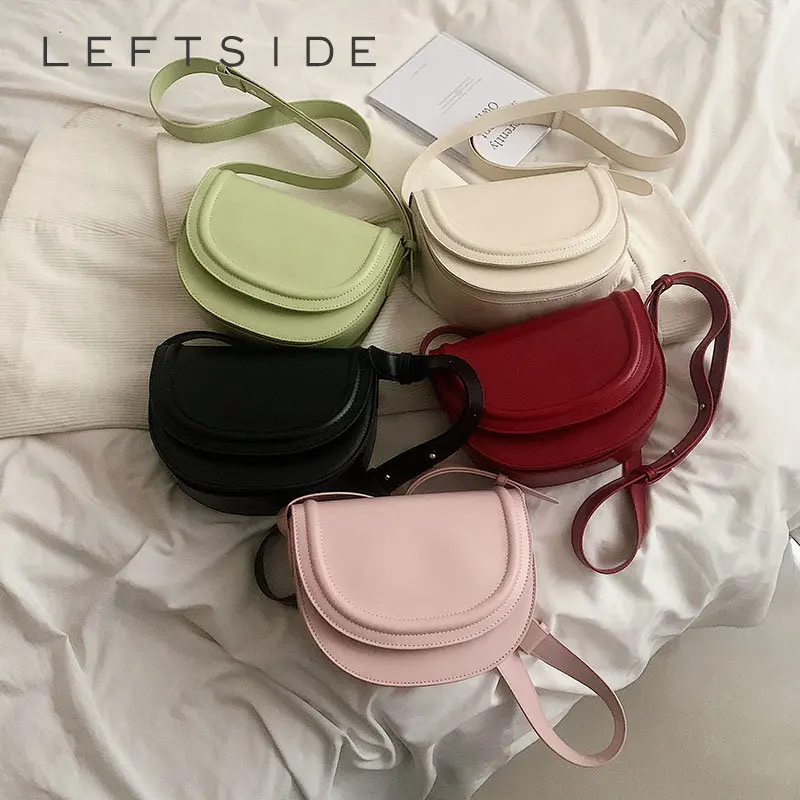 LEFTSIDE  Saddle Crossbody Bags for Women Females Candy Color Leather New 2023 Trend Fashion Solid Simple Handbags and Purses