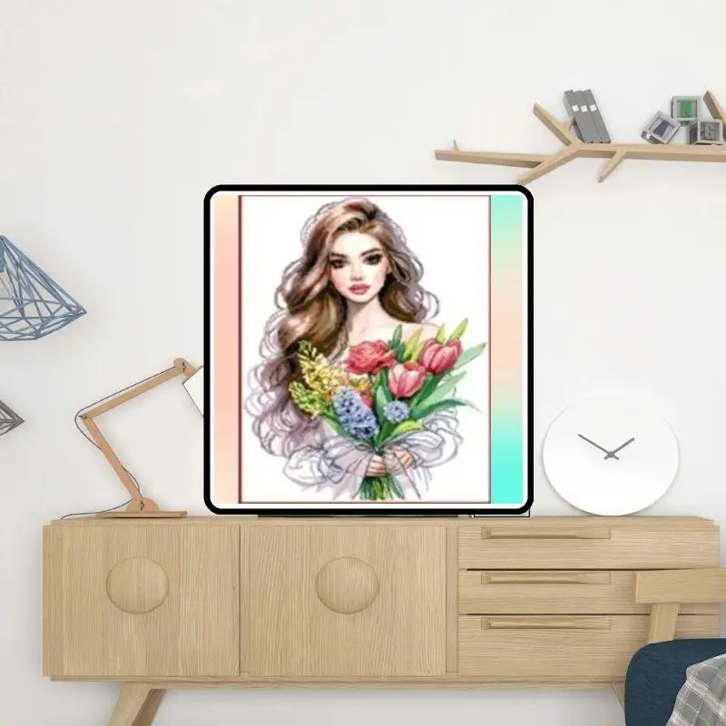 

Pretty girl with flowers-Soulgift Stamped Pre-Printed Cross Stitch Kits, 9CT/11CT/14CT/16CT Fabric with DMC Threads, Perfect joy