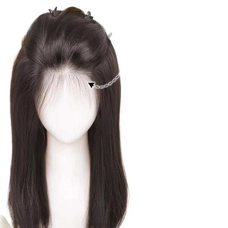 

Hand-woven lace mesh wig on forehead, real hair on top of head, light and seamless, covering white hair