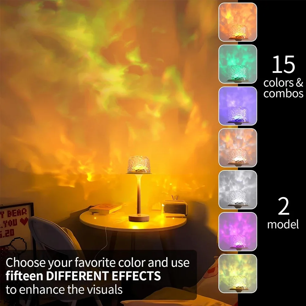 أورورا أضواء الإسقاط LED التحكم عن بعد ضوء الليل تموج الماء مصباح إسقاط غرفة نوم ديكور المنزل مصابيح طاولة ملونة #6