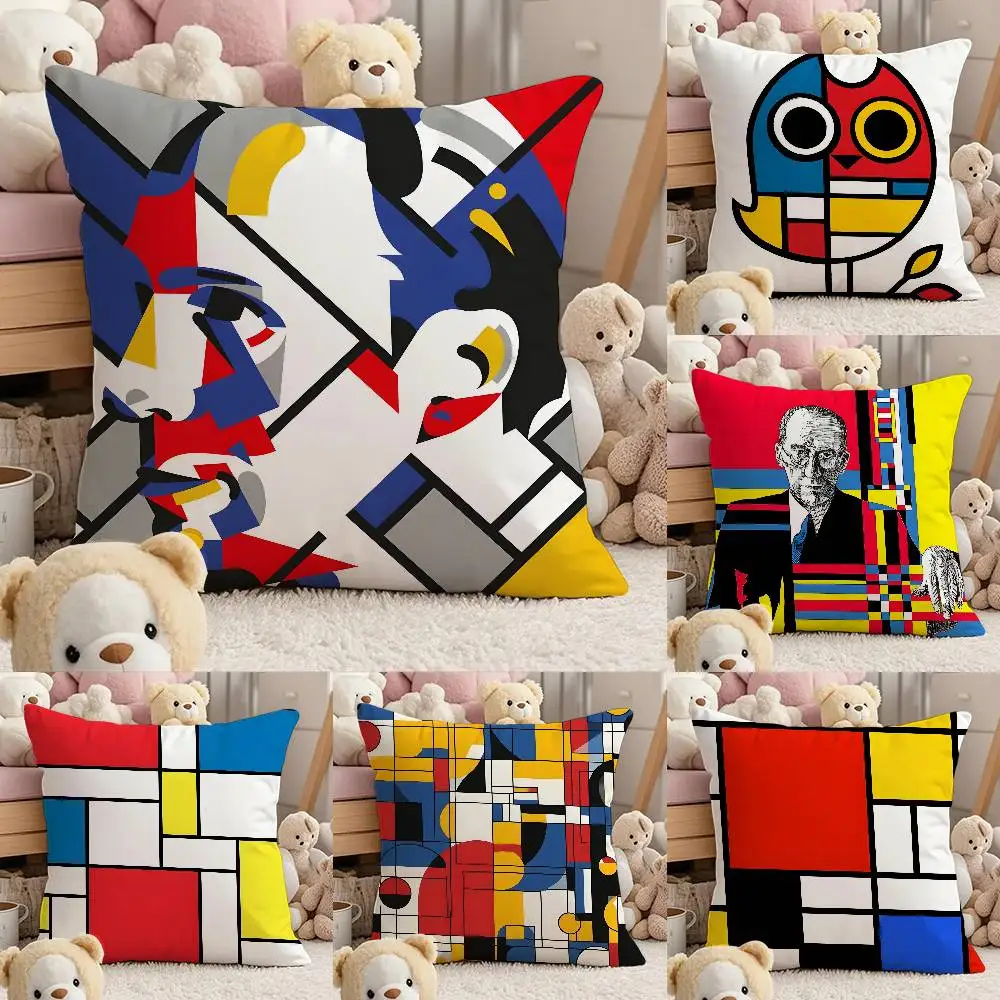 

Abstract Painting Piet Mondrian Art Pillow Case Comfort Sofa Bed Silky Elegant Invisible Zipper Custom Decorative Cushion Cover