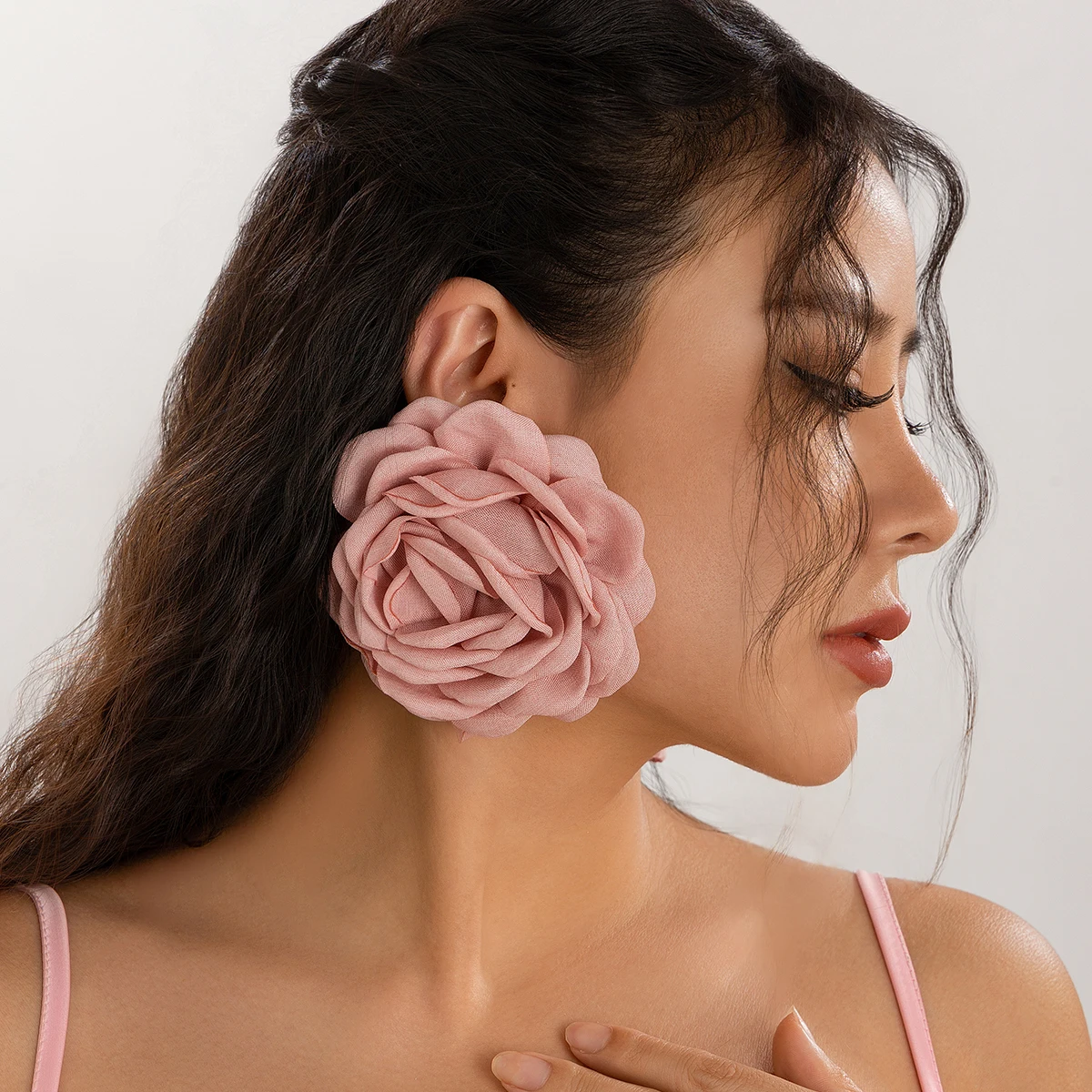 IngeSight.Z Bohemia Trendy Big Fabric Rose Flower Earrings For Women New Exaggerated Elegant Party Wedding Earrings Jewelry