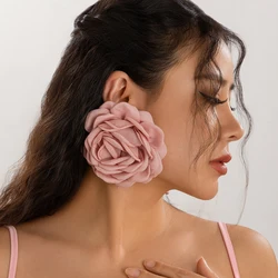 IngeSight.Z Bohemia Trendy Big Fabric Rose Flower Earrings For Women New Exaggerated Elegant Party Wedding Earrings Jewelry