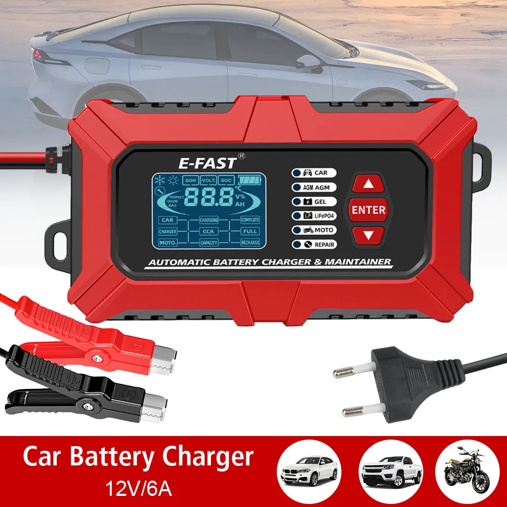 System Tester 12V 3in1 Smart Car Battery Charger For Lead Acid AGM GEL Lithium LiFePo4 Batteries Car Motorcycle Battery Analyzer