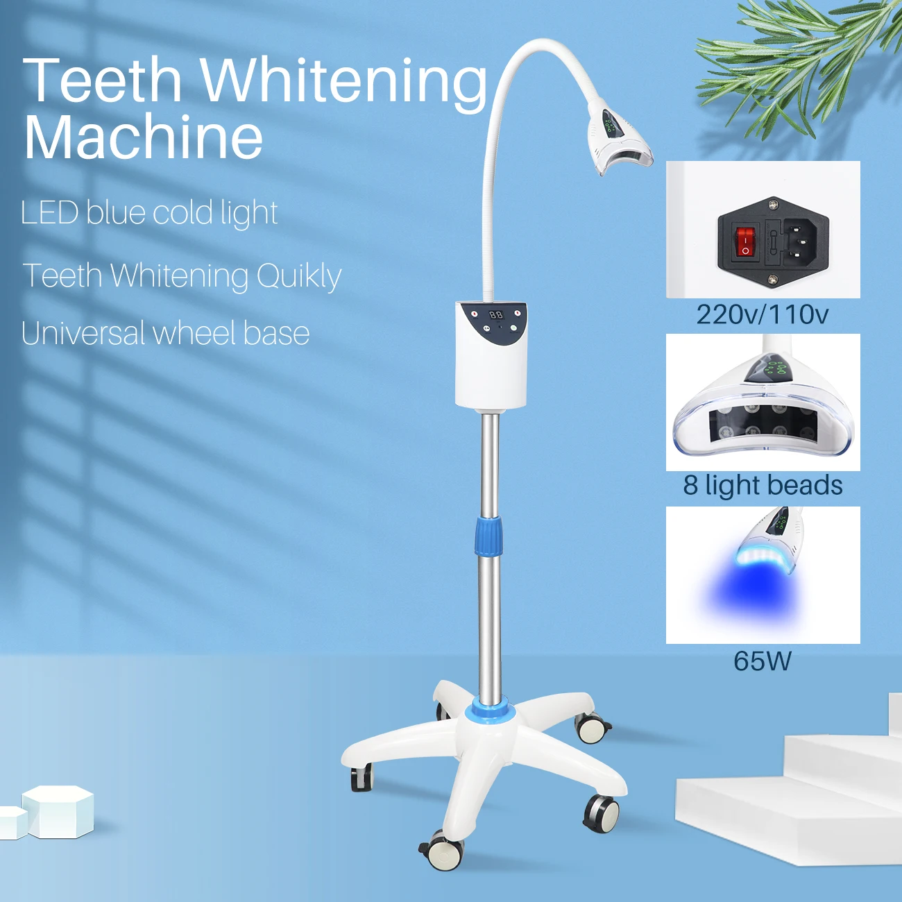 

65w Moveable Teeth Whitening Bleaching Lamp Floor Standing with Wheels Dental Cold Light Led Blue Light Lamp Instrument