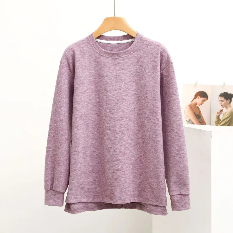 Women Plus Size Pajamas Autumn and Winter Velvet Round Neck Front Short Back Long Fashion Loungewear Tops Solid Color Sleepwear