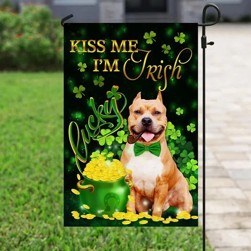 Pit bull Kiss Me I m Irish St Patricks Day Flag Garden Flag EEJ UUN