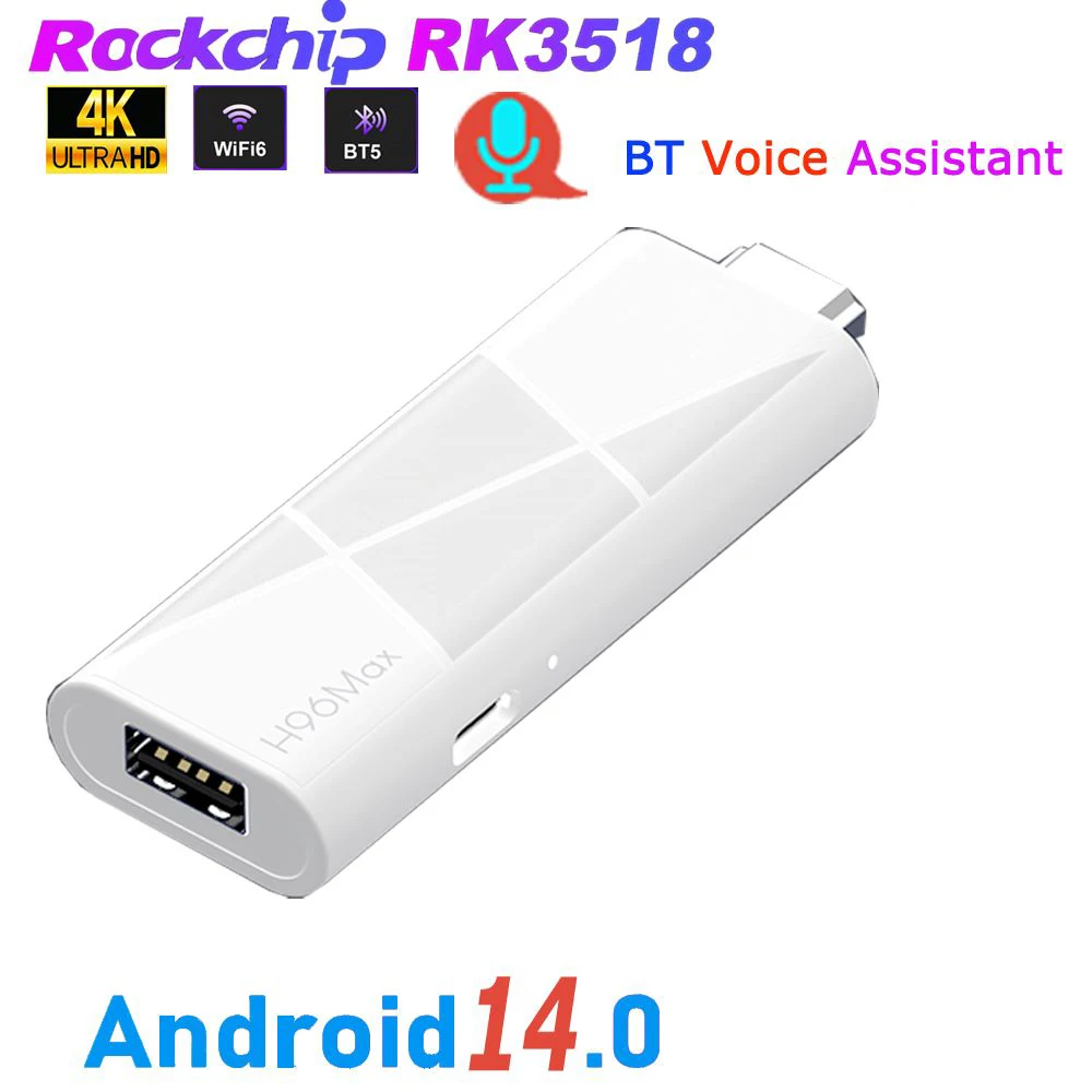 

Android 14.0 TV Stick RK3518 Voice Assistant Remote Control 4K Video Wifi6 BT5.4 2GB 16GB Game Media Player Smart TV Box H96 Max