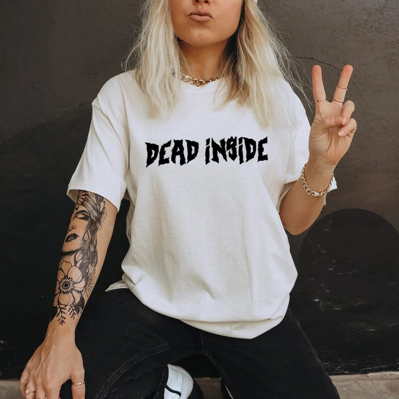 Dead Inside Pastel Goth Clothes Harajuku Women T Shirts Cotton Loose Graphic Tee Inspired Boho Gothic Tshirt Vintage Black Tops