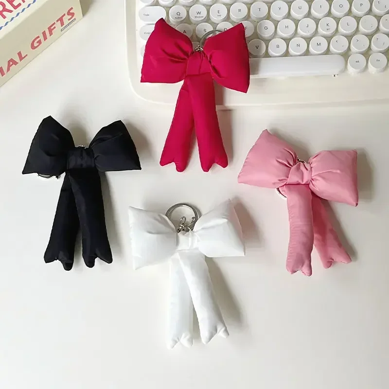 Cute Stuffed 3D Bow Key Ring Y2K Sponge Bowknot Keychain Charm Trendy Pink Bag Pendant Backpack Hanging Jewelry Decoration