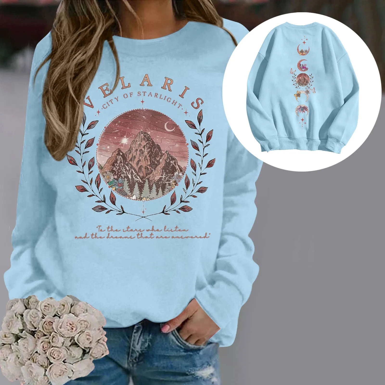 Winter übergroße Hoodies mit Muster Villa ris Stadt Starlight Casual Sweatshirt Damen Sweatshirts y2k europäische Kleidung