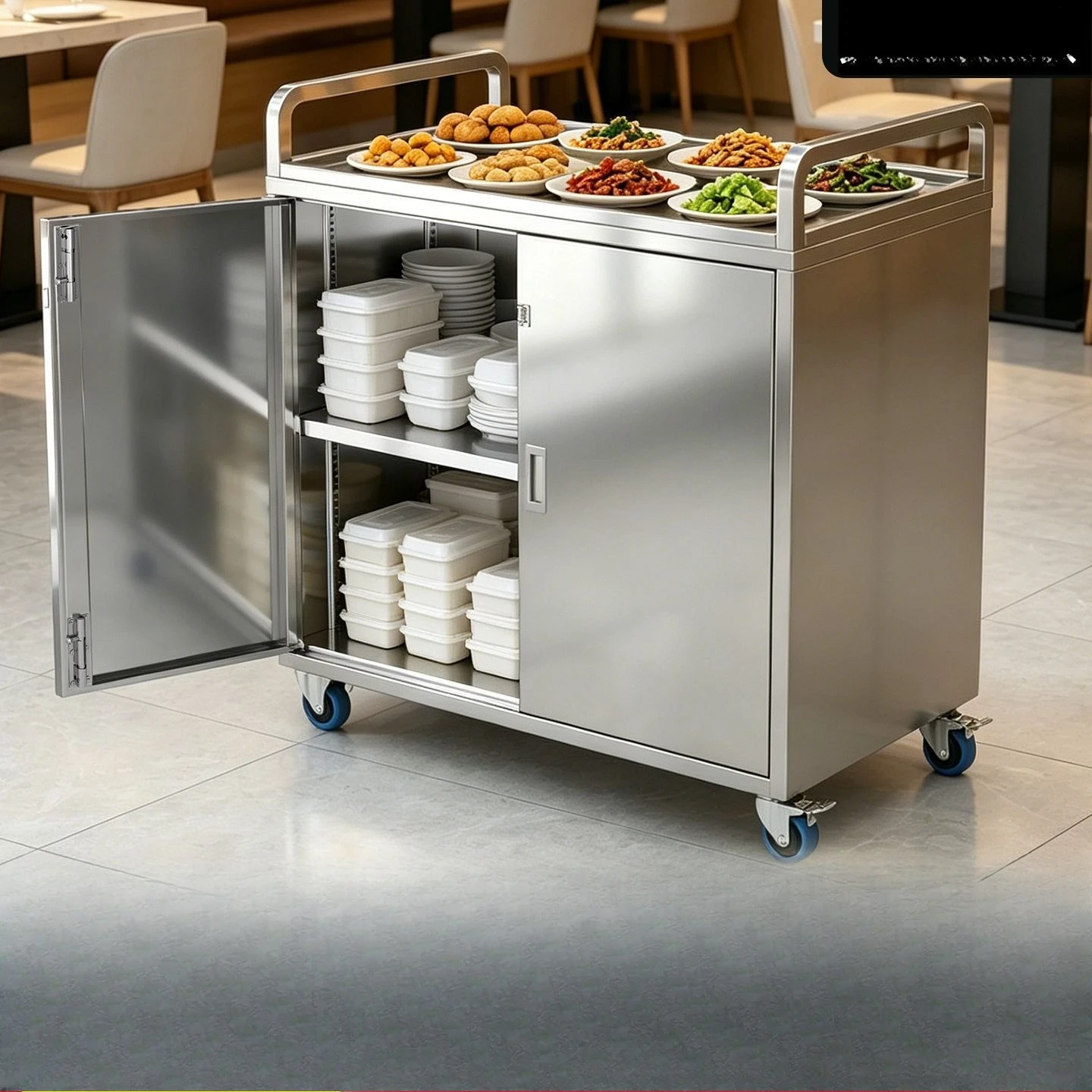 Stainless steel storage trolley Closed door catering car Canteen restaurant food delivery car Food delivery truck Commercia