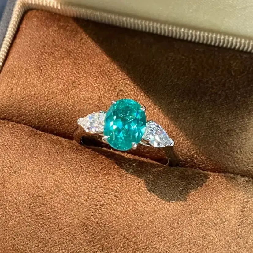 YANZE 2CT Lab Paraiba Diamond Ring 100% Real 925 Sterling Silver Party Wedding Band Rings for Women Men Jewelry
