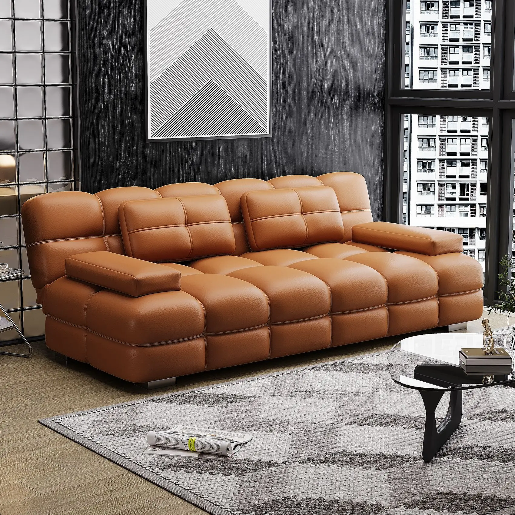 

# Convertible Sofa Bed Leather Art Design Sponge Lying For Small Households