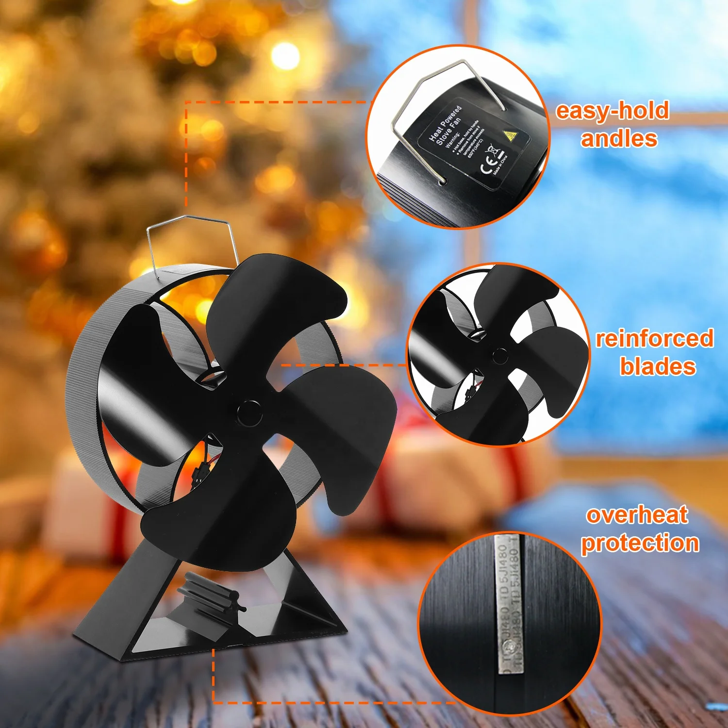 لا توجد بطاريات، مروحة موقد علوية تعمل بالطاقة الحرارية لحرق الخشب والغاز