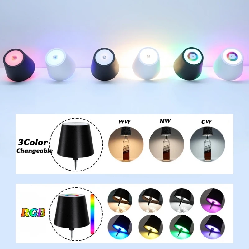 RGB Wireless LED Wine Bottle Lamp USB Rechargeable Dimmable Table Lamp With Touch Sensor Switch Bedroom Wedding Decor Desk Light