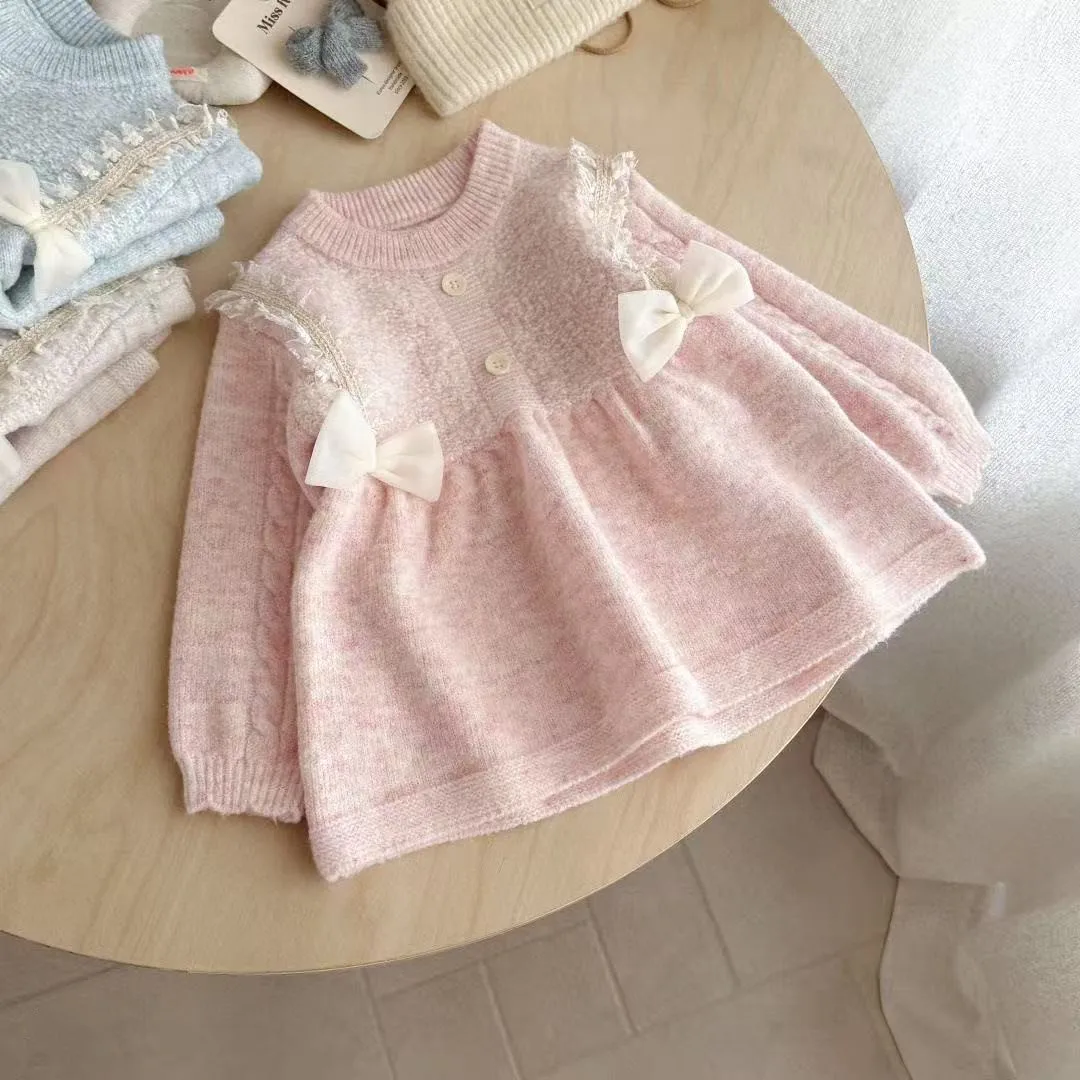 

Baby Girl Dress Autumn and Winter 2026 New Style Children's Knitted Sweater Princess Dress Kids Clothing 90-130CM