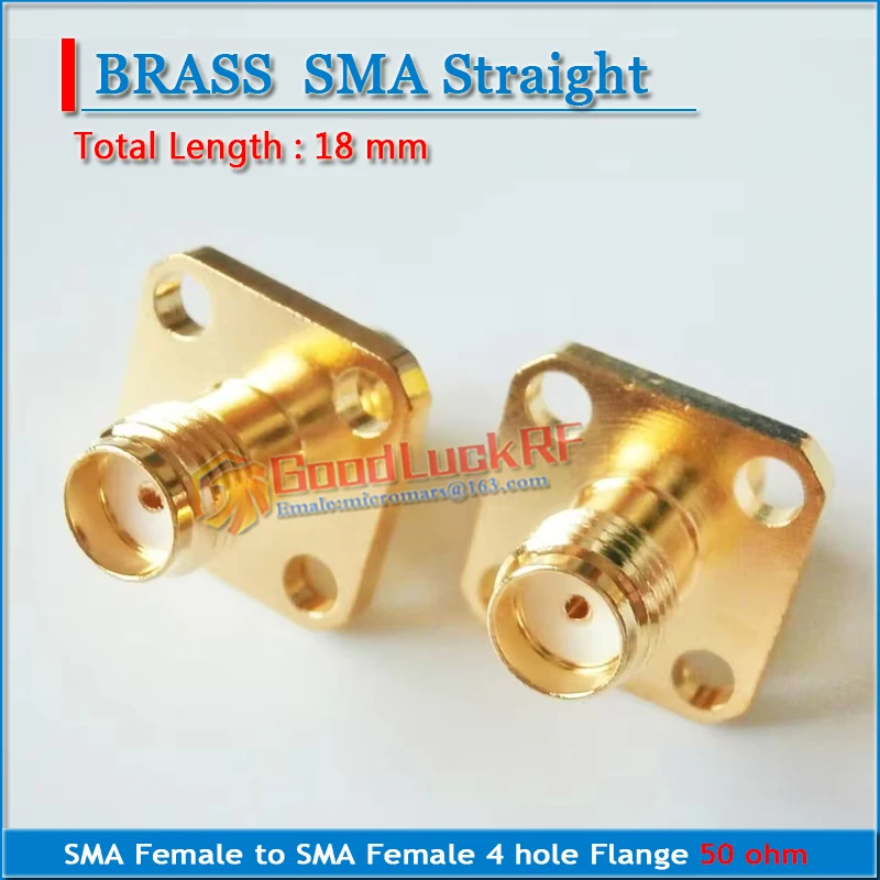 SMA Female to SMA Female 4 hole Flange Panel Mount Plug 18mm length Gold Plated Copper 50 ohm RF Connector Adapters