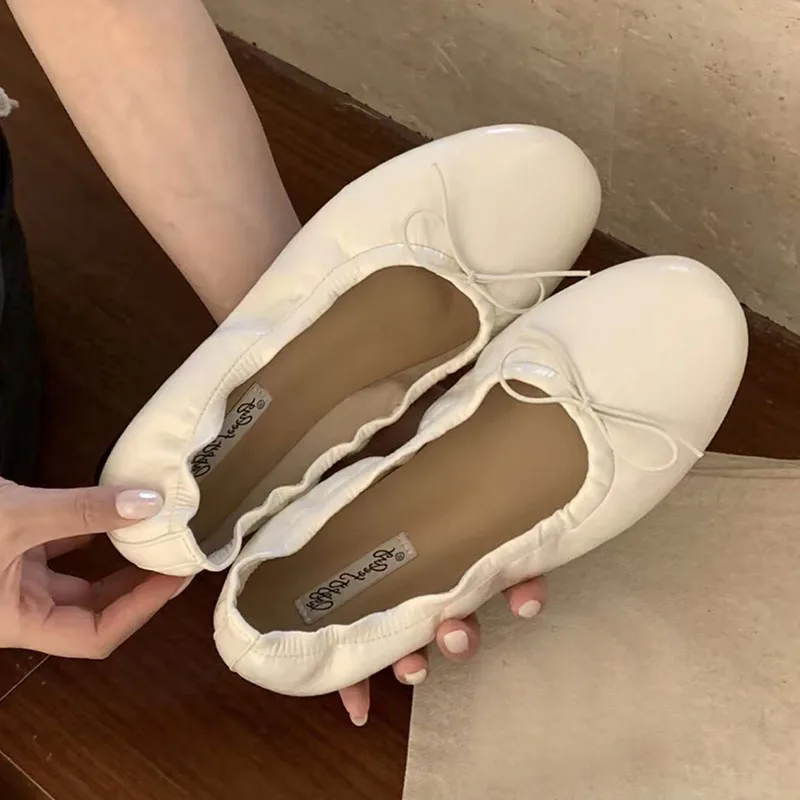 Modische Damen-Ballerinas mit Rundem Zehenbereich, Slip-On Schuhe mit Schleifenverzierung für Frühling und Herbst – Detail 4