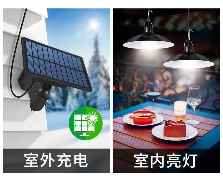 Solar Chandelier LED Indoor High Light Outdoor Double Head Waterproof Table Light Super Bright Retro Bulb Light Festival Energy