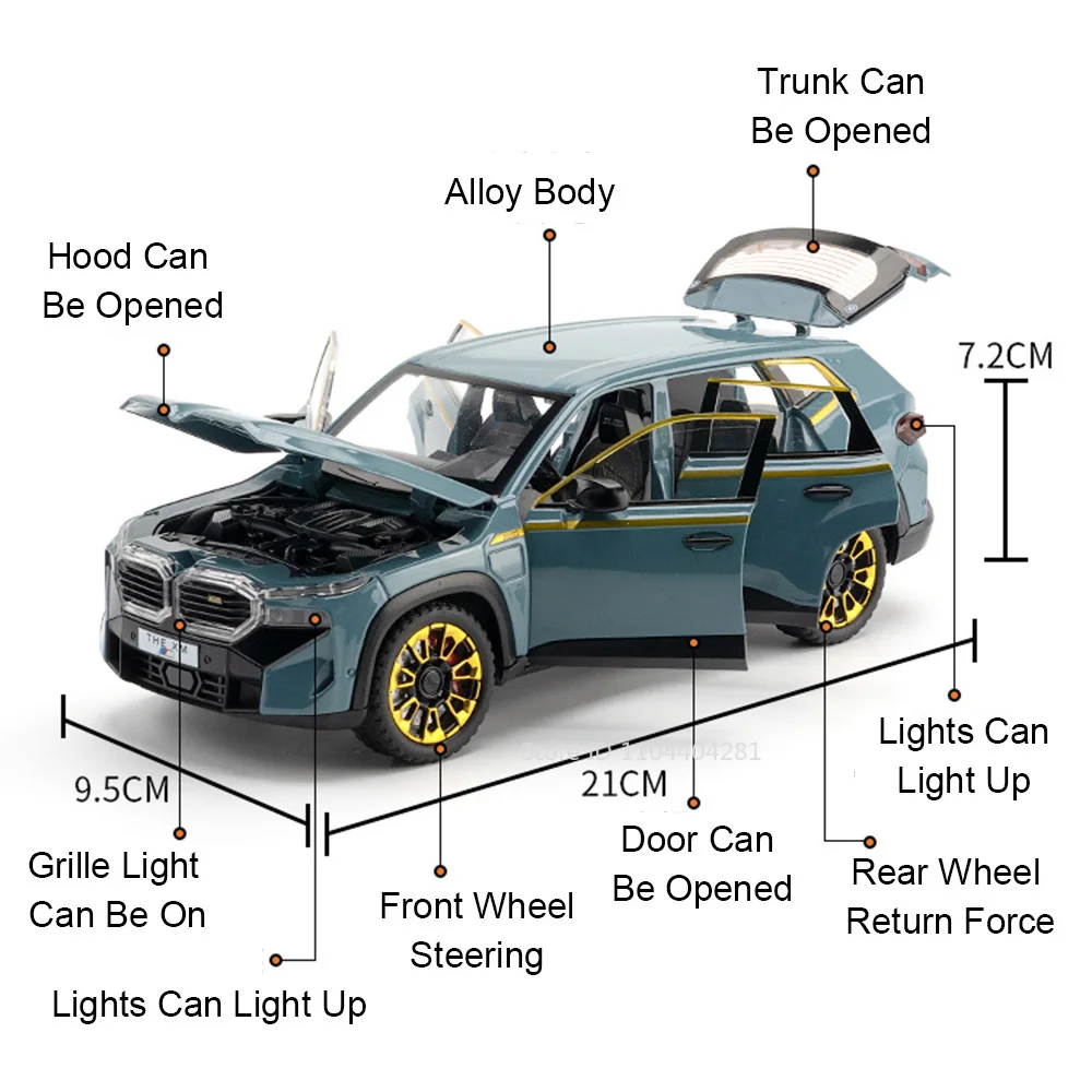 1:24 XM X5 Legering Miniatuur Model Speelgoed Diecast Auto Geluid Licht Trek 6 Deuren Geopend Voorwiel Stuurvoertuig Verjaardagscadeau