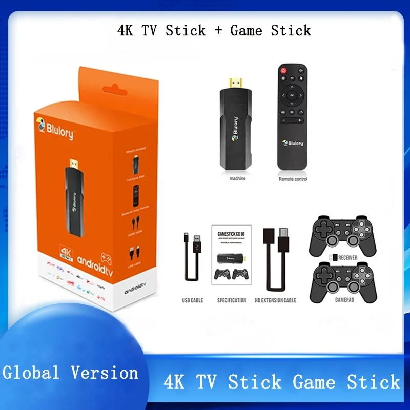 New! 2 in 1 4K TV Stick Game Stick Global Version Android TV 12.0 1GB 8GB HDMI 2.0 Quad-Core CPU Dual-Core GPU HDR 10+ 4Kp60