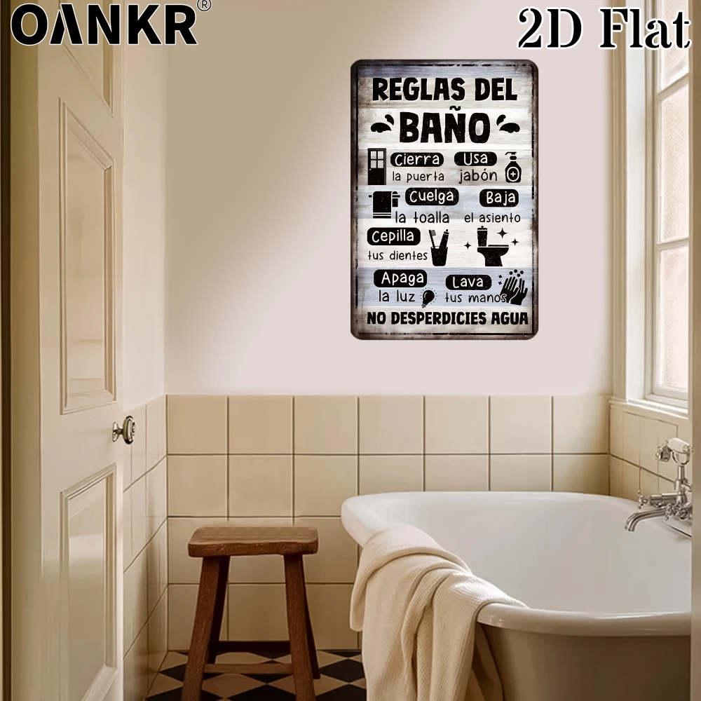 Vintage Bathroom Decor Tin Sign, Bathroom Rules Metal Poster Metal Signs for Toilet Home Wall Art Decor Plaque Accessories