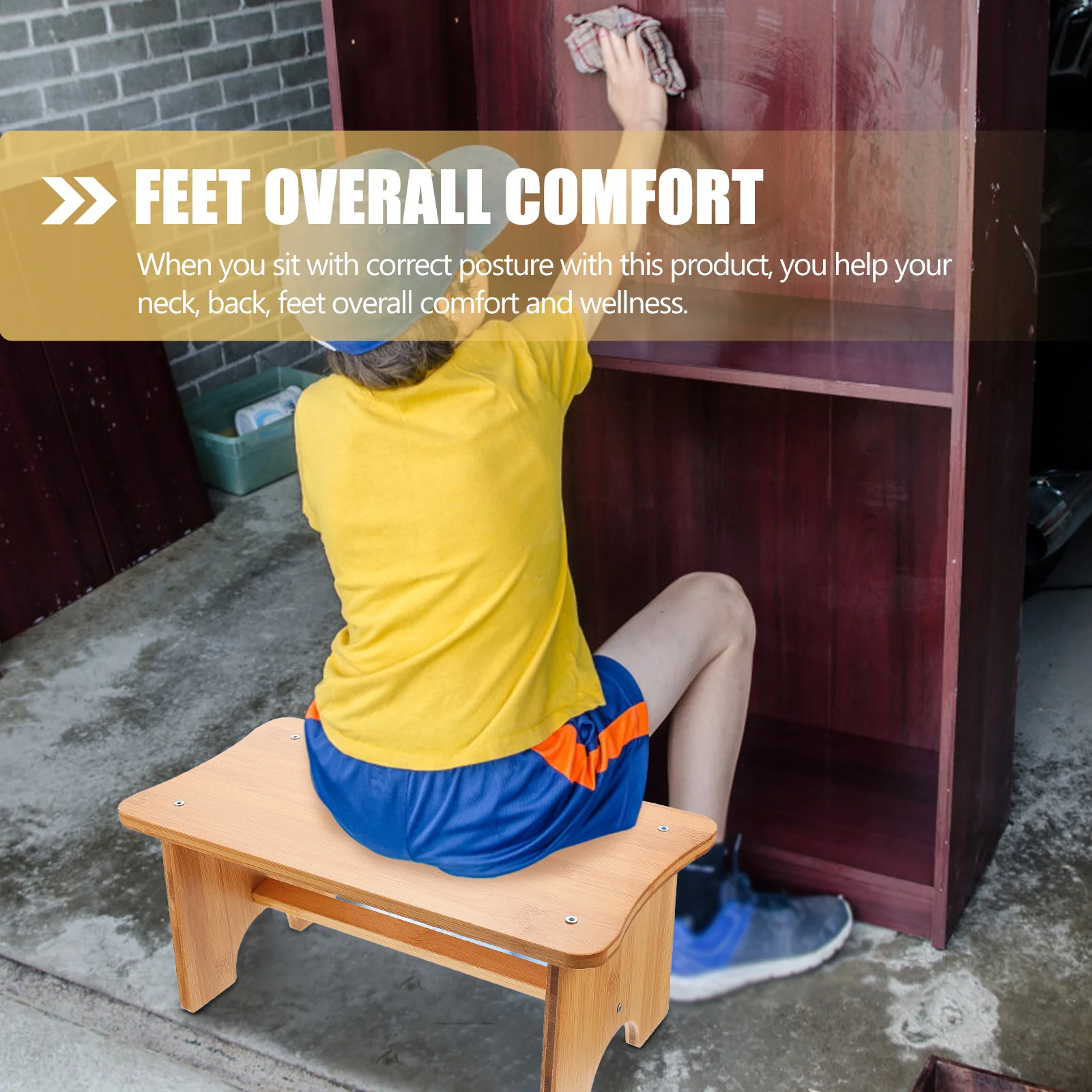 

Wooden Foot Stool For Office Home Use Non-Slip Footrest Support Tool Ergonomic Back Pain Stool Outdoor Furniture