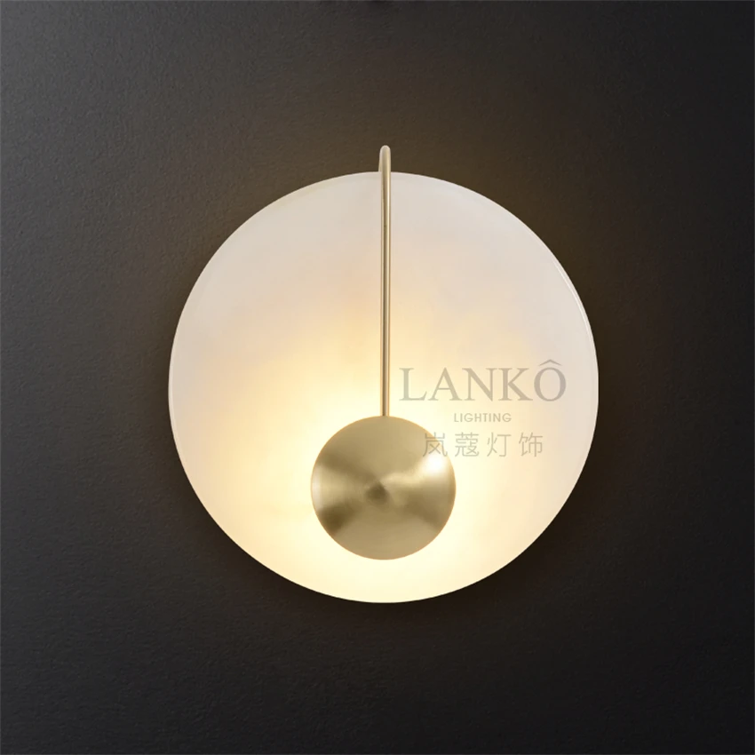 All copper circular resin wall lamps imitation marble living room mirror front decorative wall