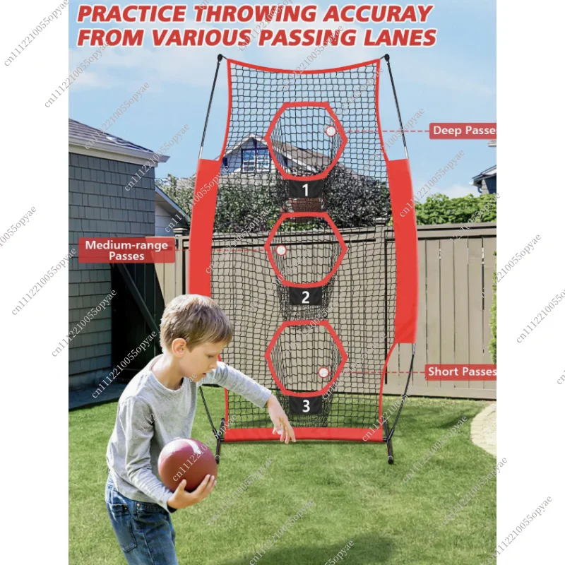 Portable American Football, Baseball, and Soccer Training Net with Hanging Target Straps and Holes
