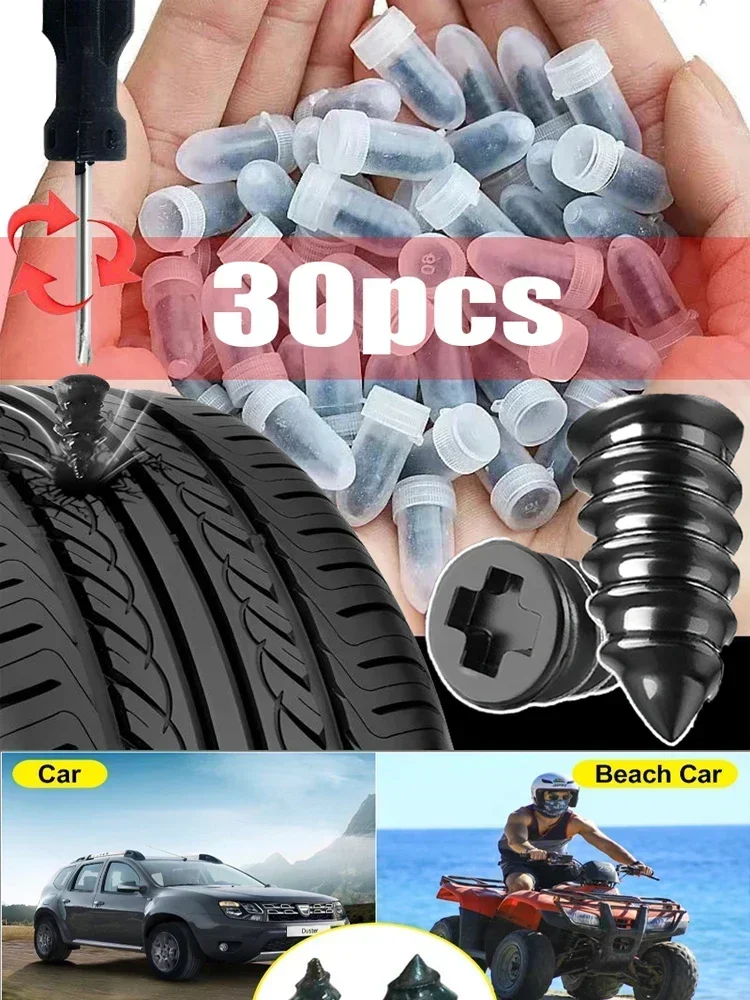 10/100 pièces Clous de réparation de crevaison de pneu pour voiture, moto, scooter, vélo, réparation de pneu sous vide, ensemble de clous en caoutchouc et en métal, accessoires de voiture