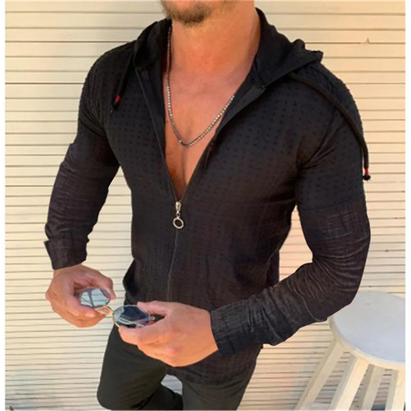 Sommermode, ärmellos/lang/kurzärmelig, Kapuzenpullover, Reißverschluss, T-Shirt, lässig, karierter Druck, offener Stich, Strand-Sonnenschutzkleidung – Detail 6